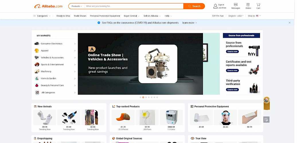 Screenshot Website Alibaba