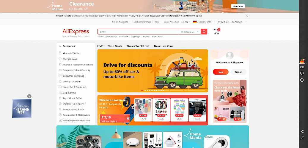 Screenshot Website AliExpress
