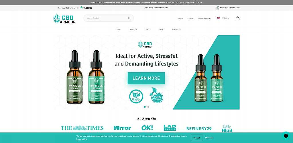Screenshot Website CBD Armour